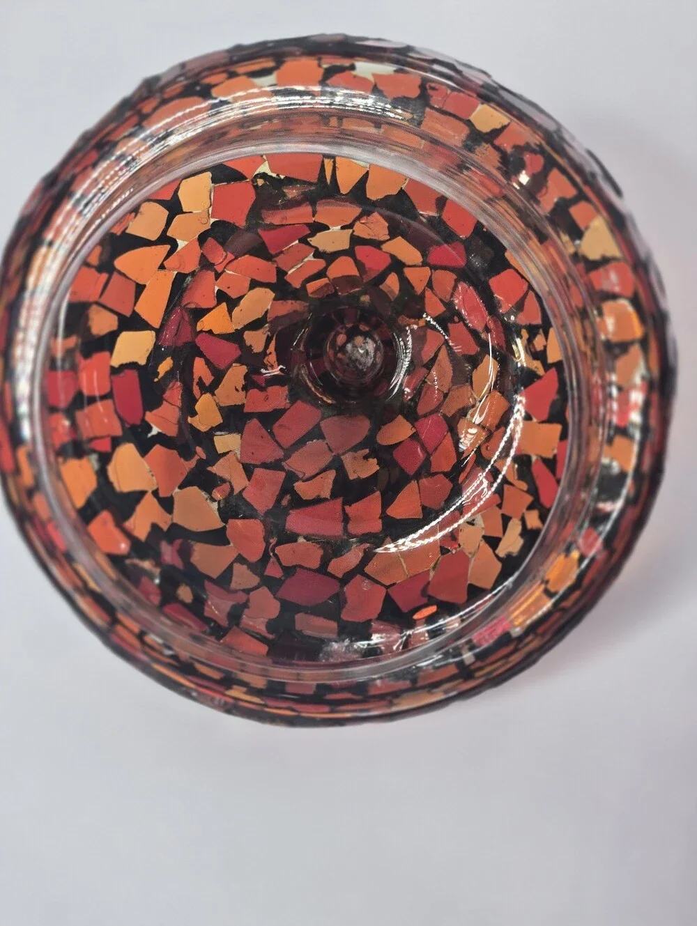 Decorative Red Mosaic Glass Lidded Jar